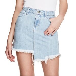 Guess |‎ Stella Re-engineered Denim Mini Skirt Frayed Raw Edge Asymmetrical Hem